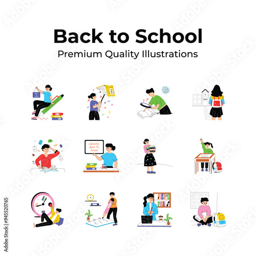 Back to school illustrations set in modern design style