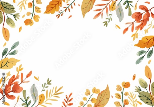 Watercolor Wind Autumn Flower Leaf Border