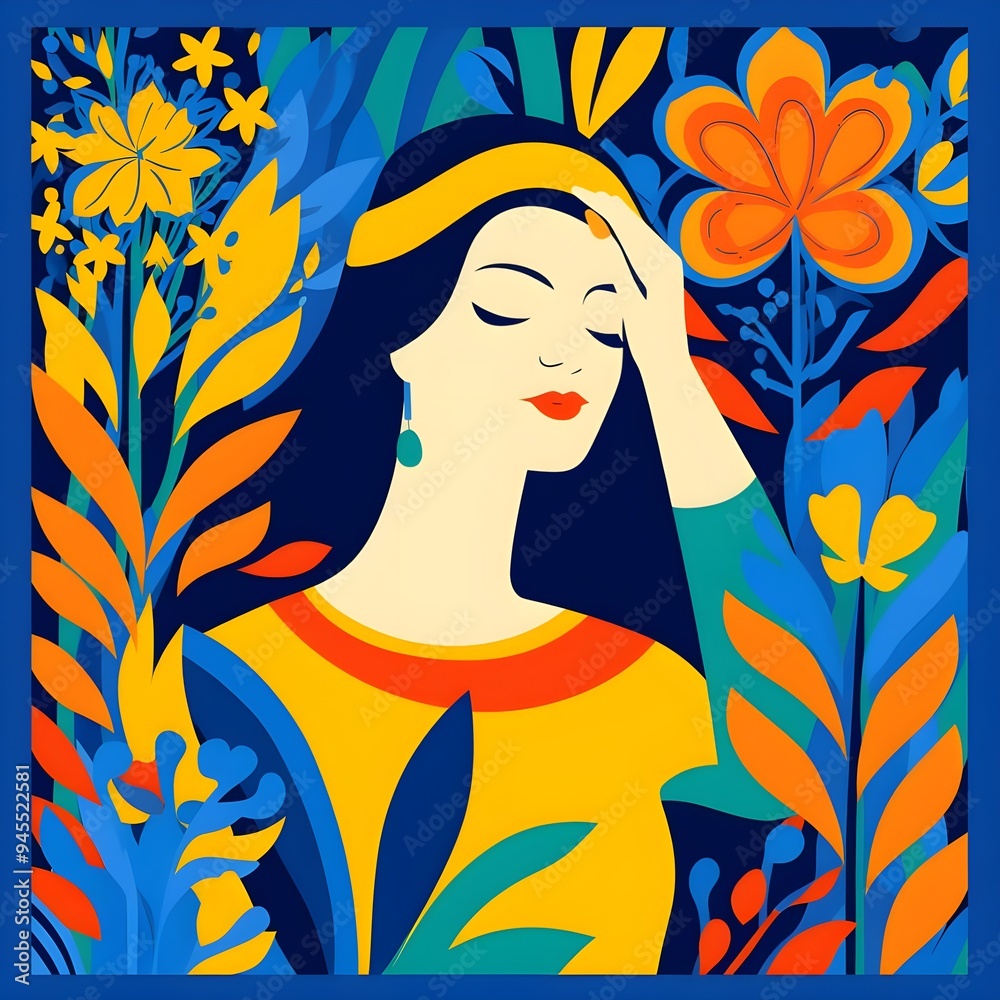 FOLK, COLORFUL ILLUSTRATION OF A WOMAN FOLK, COLORFUL ILLUSTRATION OF A WOMAN