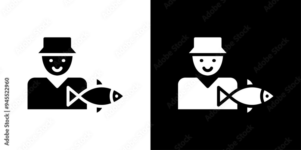 Fisherman with fish icon logo set vector Fisherman with fish icon logo set vector