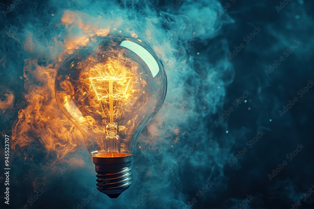 Glowing Light Bulb Surrounded by Smoke Glowing Light Bulb Surrounded by Smoke