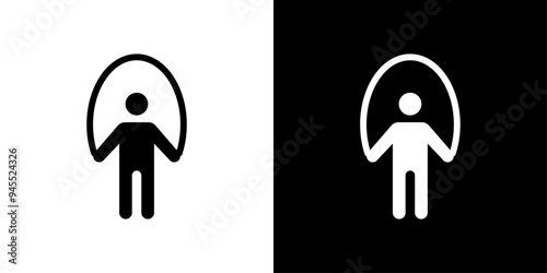 Man jumping with skipping rope icon logo set vector