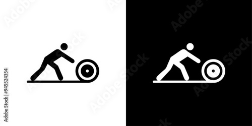 Man rolling carpet mat icon logo set vector