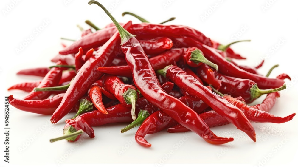 Heap of red hot chili peppers on a white background. Generative AI. Heap of red hot chili peppers on a white background. Generative AI.