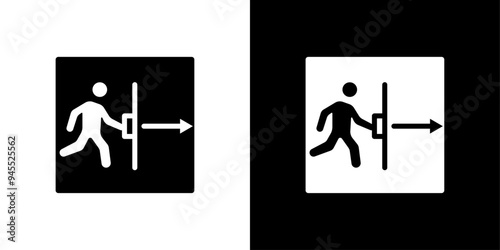 Person push the door icon logo set vector