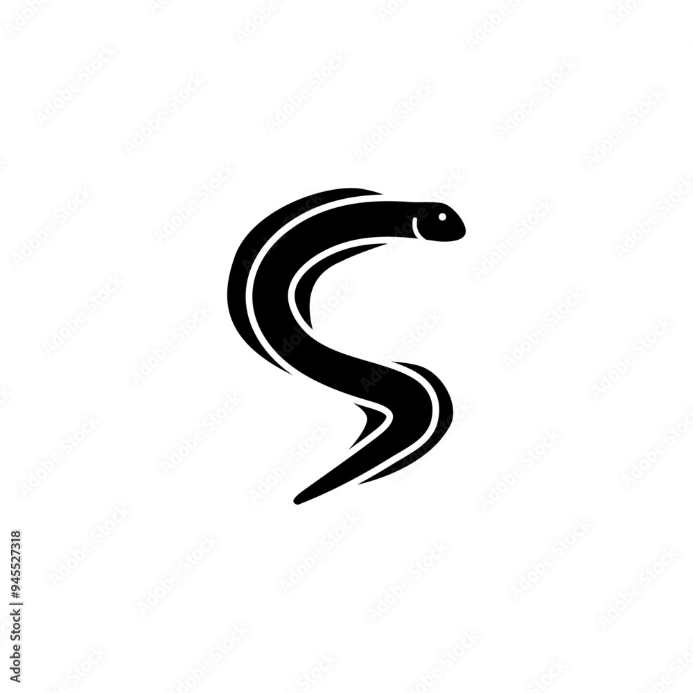 Stylized black eel icon, perfect for logos and marine themes. Stylized black eel icon, perfect for logos and marine themes.