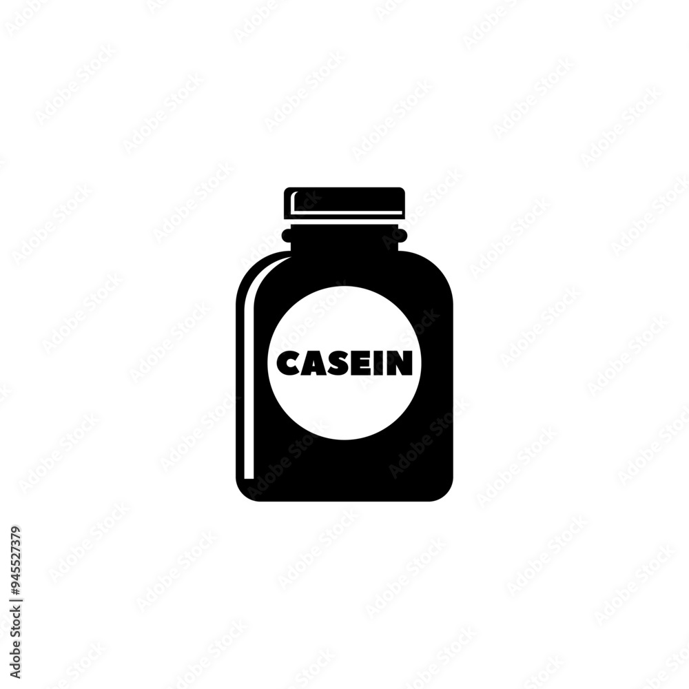 Black vector icon of a casein supplement bottle, ideal for fitness and health graphics. Black vector icon of a casein supplement bottle, ideal for fitness and health graphics.
