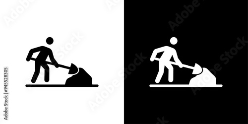 Worker digging icon logo set vector