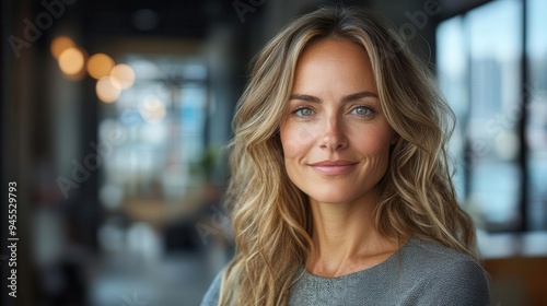 Wallpaper Mural professional portrait of a confident middleaged businesswoman smiling in a modern office setting with a cityscape visible through large windows Torontodigital.ca
