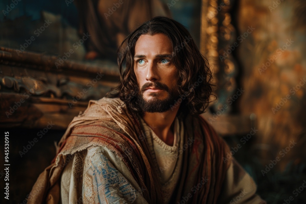A person wearing a blanket and having long hair A person wearing a blanket and having long hair