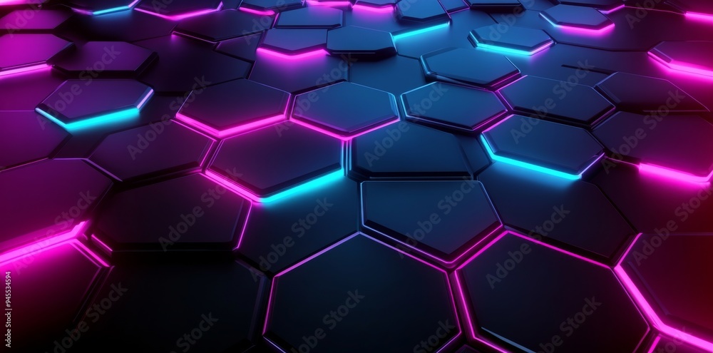 Abstract neon glowing hexagon background, colorful and vibrant. Abstract neon glowing hexagon background, colorful and vibrant.