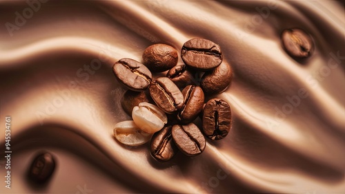 A background of roasted coffee beans, showcasing their rich, dark texture and inviting aroma. photo