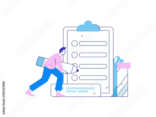 Invite friends to conduct questionnaire flat vector concept operation hand drawn illustration
