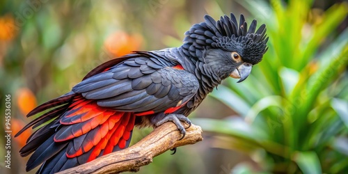 Red-tailed black cockatoo cleaning its tail feathers, red-tailed black cockatoo photo