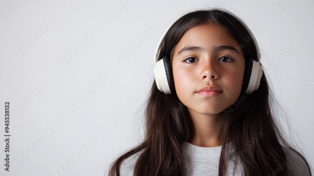 A person absorbed in music with white headphones, wearing a grey sweater, facing slightly upwards, capturing an immersive musical experience, against a light grey backdrop. A person absorbed in music with white headphones, wearing a grey sweater, facing slightly upwards, capturing an immersive musical experience, against a light grey backdrop.