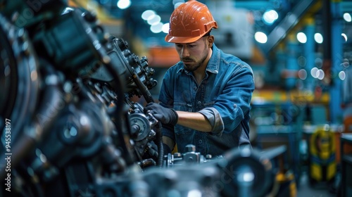 A skilled mechanic working on the engine of a tractor in a well-equipped workshop, highlighting the precision and expertise required in agricultural machinery repair.