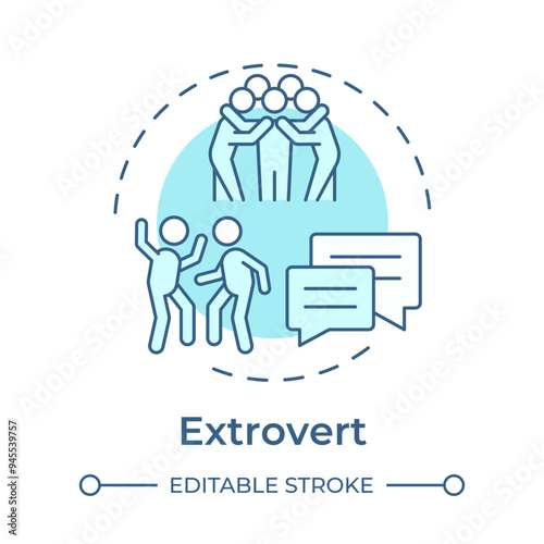 Extrovert soft blue concept icon. Personality type, friendship. Socializing, communication. Round shape line illustration. Abstract idea. Graphic design. Easy to use in infographic, presentation