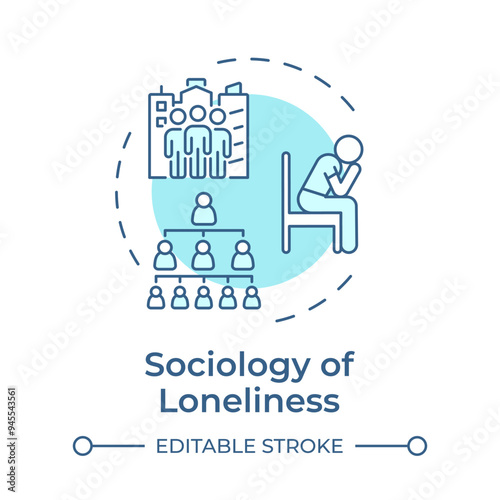 Sociology of loneliness soft blue concept icon. Social structure, science. Society, relationships. Round shape line illustration. Abstract idea. Graphic design. Easy to use in infographic