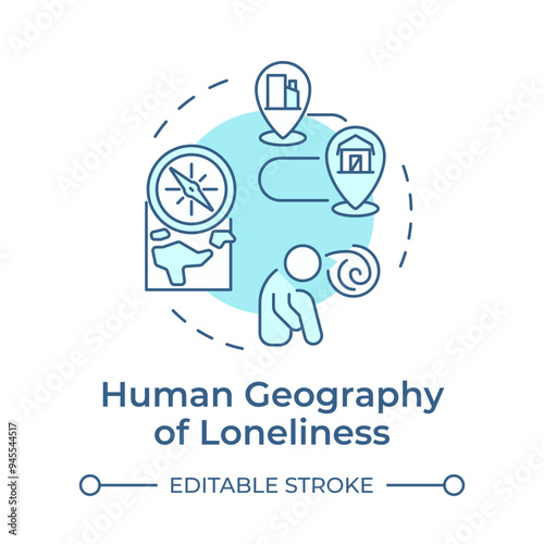 Human geography of loneliness soft blue concept icon. Sociology research, science study. Round shape line illustration. Abstract idea. Graphic design. Easy to use in infographic, presentation