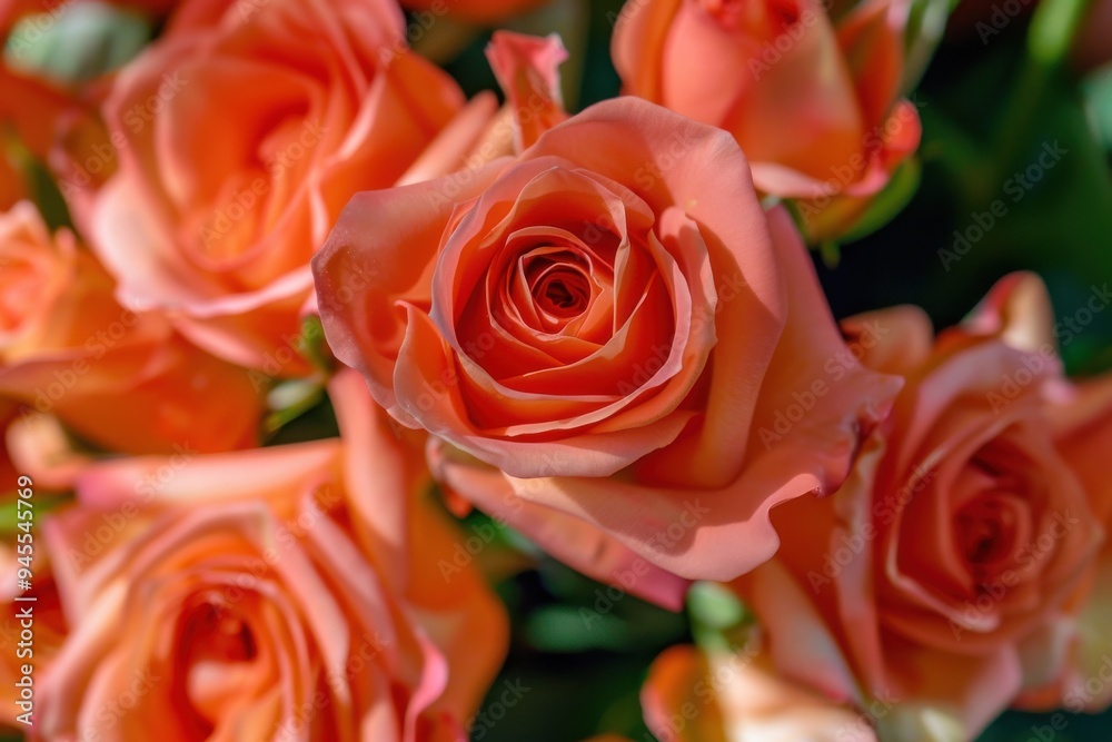 Close-up on a bouquette of roses Close-up on a bouquet of beautiful salmon roses - floral concepts Close-up on a bouquette of roses Close-up on a bouquet of beautiful salmon roses - floral concepts