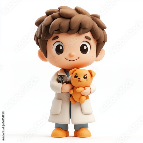 Cartoon Vet Holding Puppy