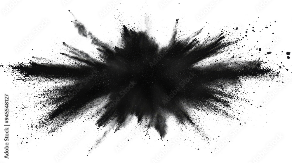 Black Holi paint color powder explosion burst on white background for industrial print concepts Black Holi paint color powder explosion burst on white background for industrial print concepts