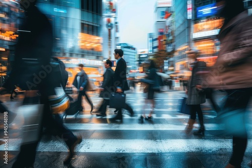 Blurred business people on their way from work Crowd of business people on their way from work. They are unrecognisable. Long exposure shot.