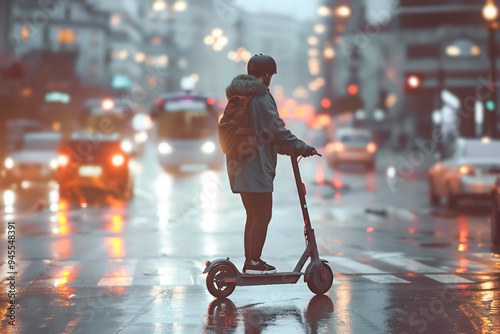 Man riding an electric scooter on street