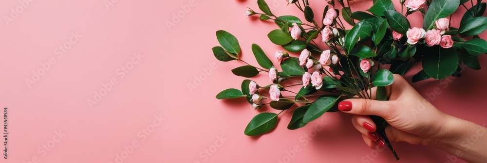 Fototapeta premium Dynamic Minimalist Pink Blossoms in Hand, Perfect for Vibrant and Interactive Art Displays