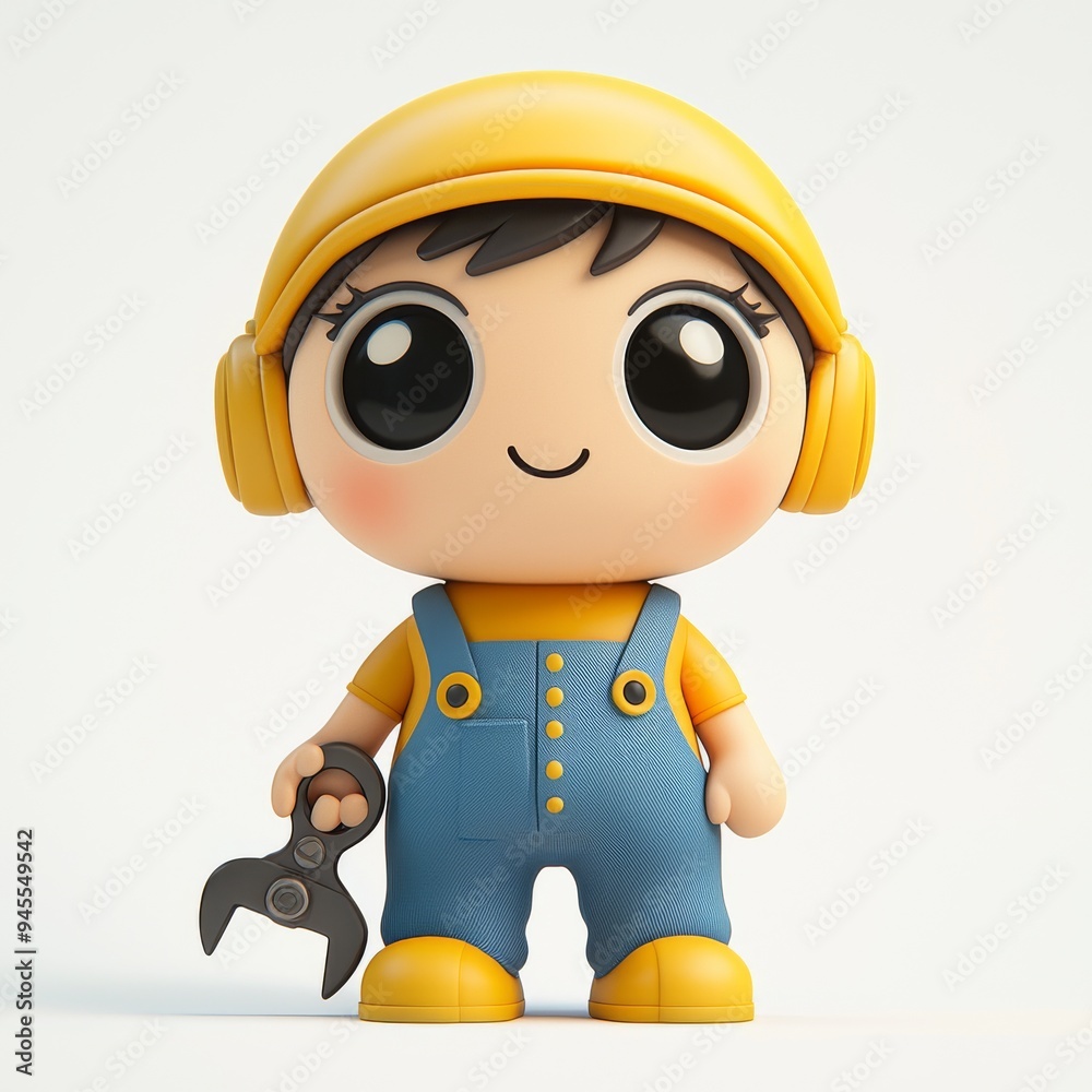 Cute Cartoon Mechanic Character with Wrench Cute Cartoon Mechanic Character with Wrench