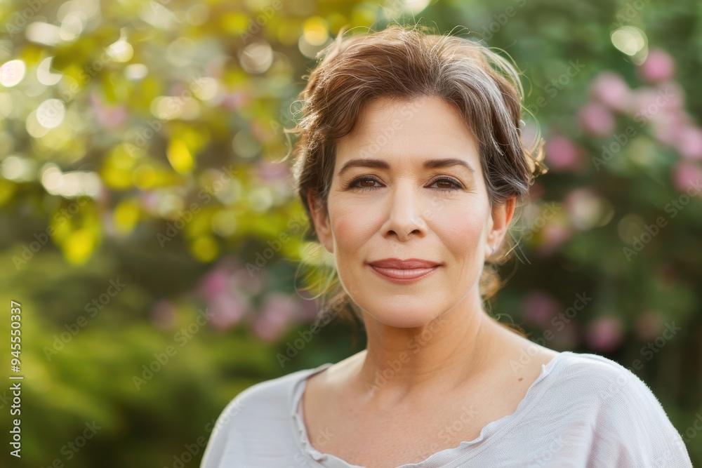 Portrait of an adult woman on summer blurred background. Age Portrait of an adult woman on summer blurred background. Age Portrait of an adult woman on summer blurred background. Age Portrait of an adult woman on summer blurred background. Age
