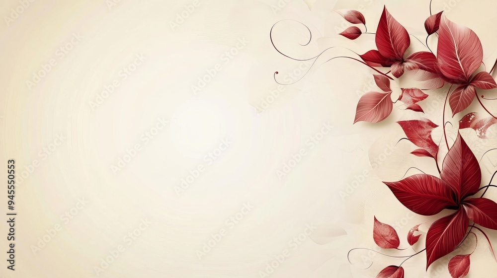 Elegant red leaves design on a soft beige background for decorative purposes Elegant red leaves design on a soft beige background for decorative purposes