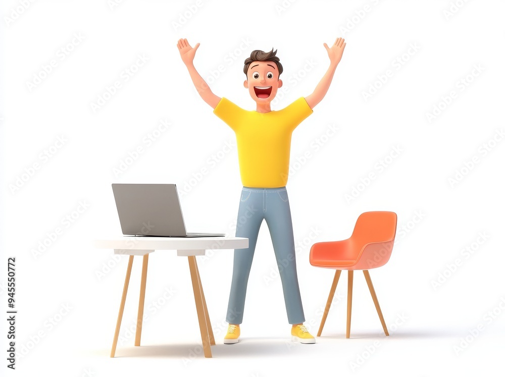 An illustration of a happy male guy in the office in 3D rendered format. A successful concept. A flat cartoon character. This is a white background in 3D rendering. An illustration of a happy male guy in the office in 3D rendered format. A successful concept. A flat cartoon character. This is a white background in 3D rendering.