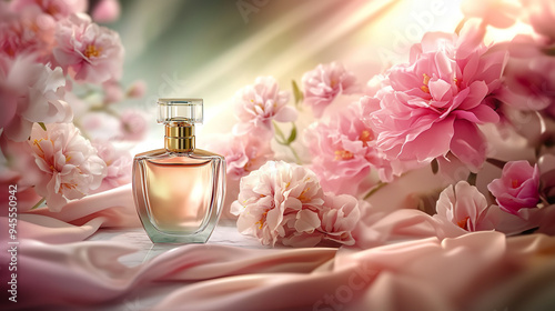 Elegant Scent: Perfume with Silk and Flowers