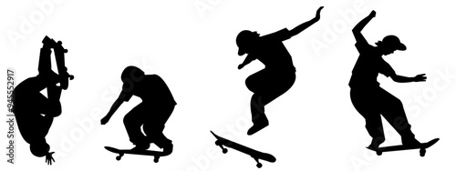 silhouette set of skateboarders. skateboarding,sports,vector illustration.