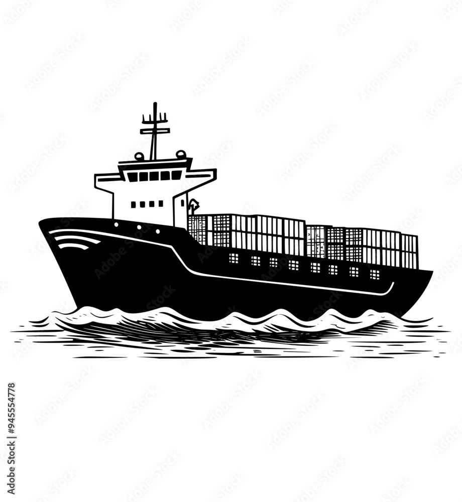Obraz premium Vector Illustration of a yacht with lines drawing for logo,icon, black and white 