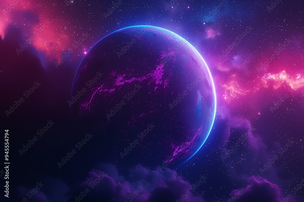 A vibrant cosmic scene featuring a glowing planet amidst colorful nebulae and clouds. A vibrant cosmic scene featuring a glowing planet amidst colorful nebulae and clouds.