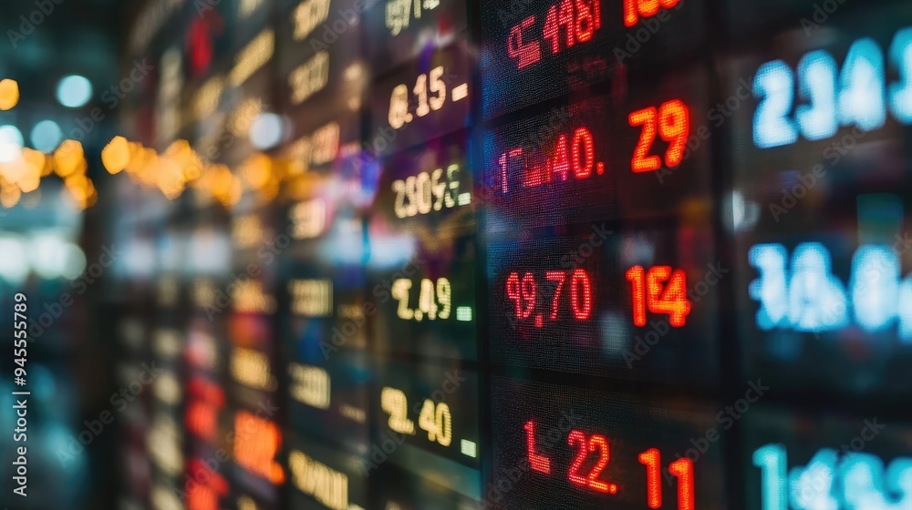 Currency exchange board showing fluctuating exchange rates for different countries Currency exchange board showing fluctuating exchange rates for different countries