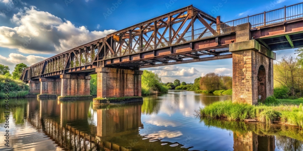 Old railway bridge over river in urban outskirts, railway, bridge, river, urban, outskirts, forgotten, old, relic Old railway bridge over river in urban outskirts, railway, bridge, river, urban, outskirts, forgotten, old, relic
