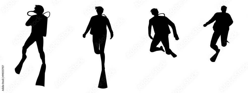 Vector set silhouette of Snorkeling, free diving, Isolated background. Vector illustration. Vector set silhouette of Snorkeling, free diving, Isolated background. Vector illustration.