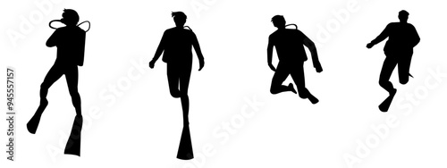 Vector set silhouette of Snorkeling, free diving, Isolated background. Vector illustration.