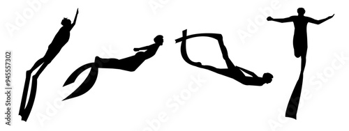 Vector set silhouette of Snorkeling, free diving, Isolated background. Vector illustration.