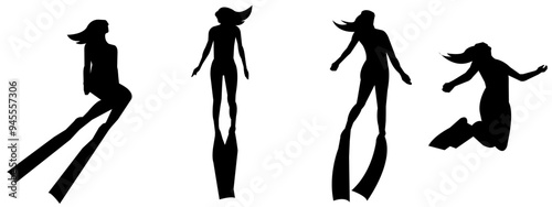 Vector set silhouette of Snorkeling, free diving, Isolated background. Vector illustration.