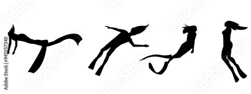 Vector set silhouette of Snorkeling, free diving, Isolated background. Vector illustration.