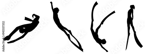 Vector set silhouette of Snorkeling, free diving, Isolated background. Vector illustration.