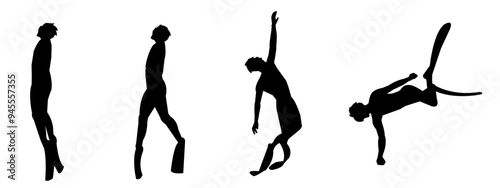 Vector set silhouette of Snorkeling, free diving, Isolated background. Vector illustration.