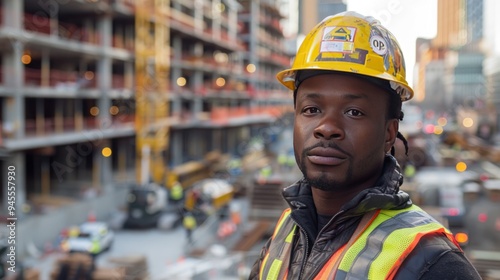 a construction engineer wearing safety gear, conducting a safety inspection on a busy construction site, highlighting the importance of safety protocols.