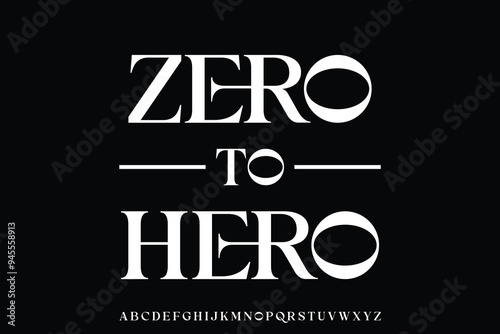 Unique elegant serif alphabet display font vector. Zero to hero ligature typeface