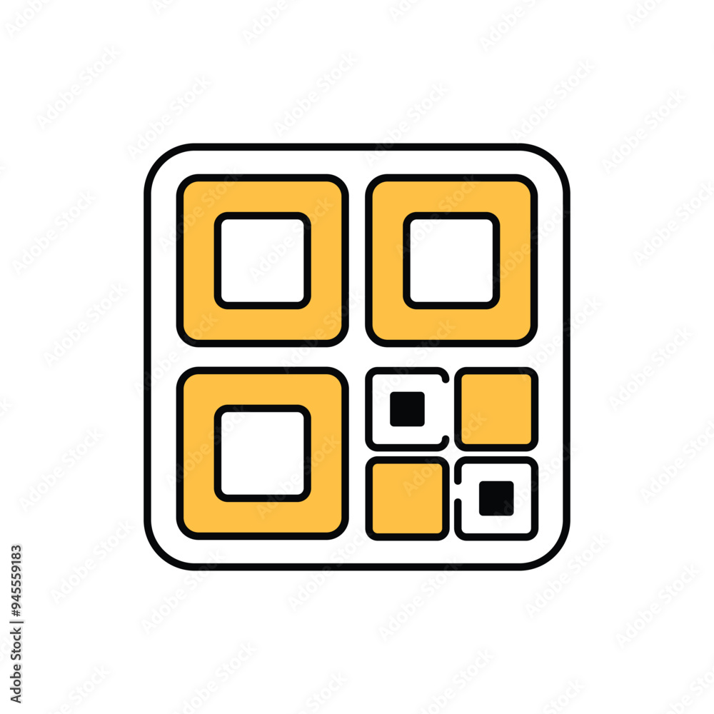 Scan qris payment yellow black line color, editable stroke for mobile banking Flat design icon Scan qris payment yellow black line color, editable stroke for mobile banking Flat design icon