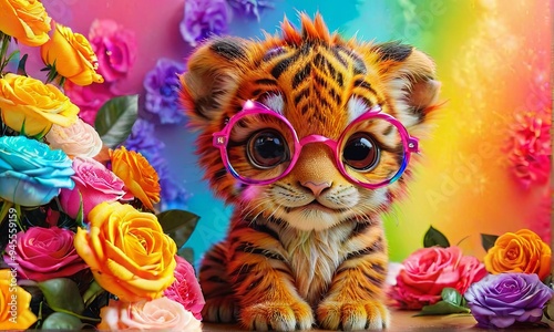 Cute Tiger Cub with Colorful Glasses